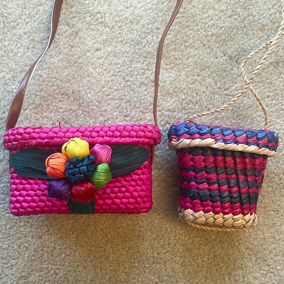 Authentic Hand Made Mexican Girls Weaved Purses/ Bags. Adorable! Lot of 2 - Picture 1 of 12
